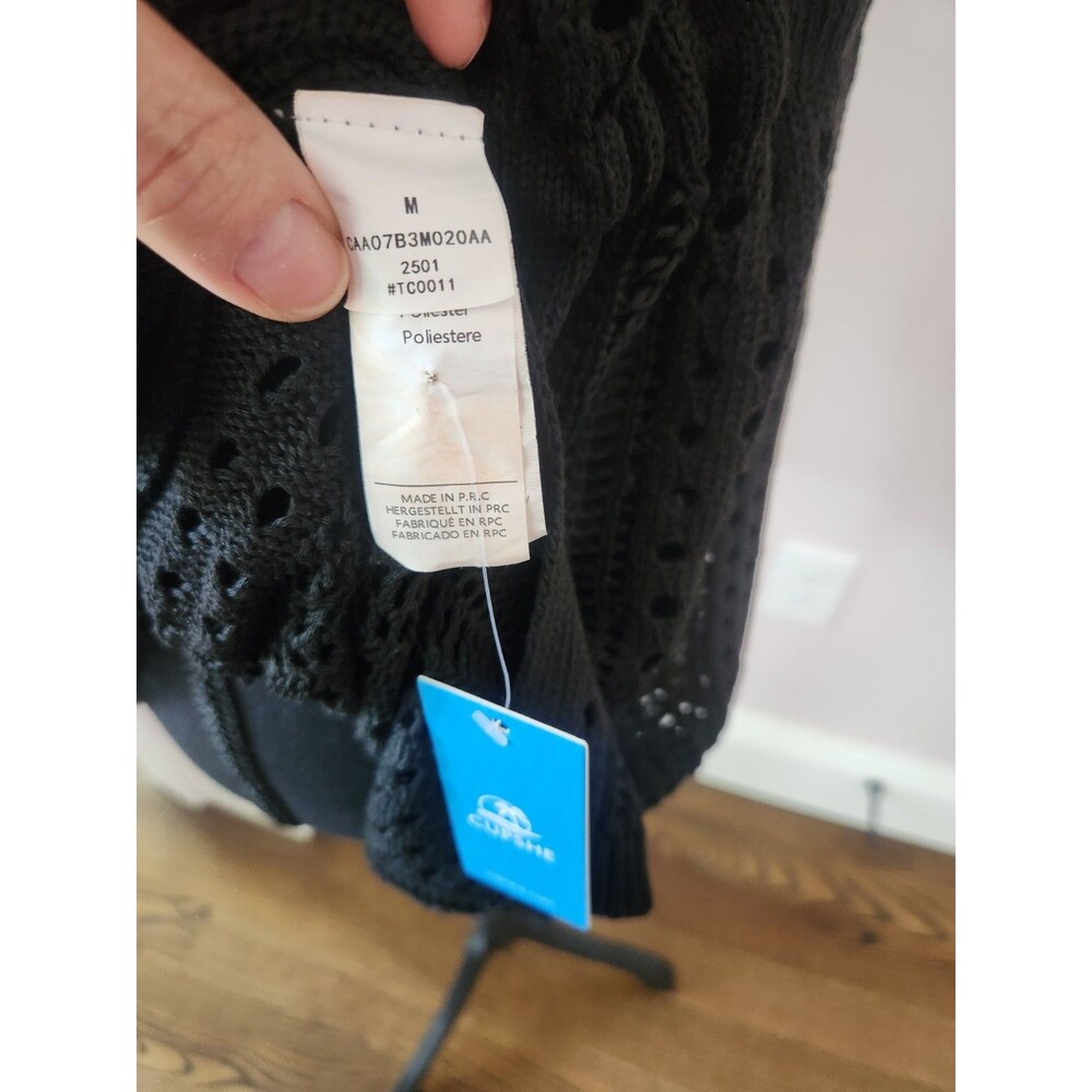 CUPSHE Black Crochet Cover Up Dress Womens Medium NWT VNeck Drawstring Swim Mini - Picture 8 of 9